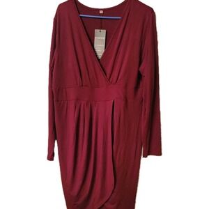 Poseshe Dress Women's Size 2xl xxl burgundy Long Sleeve Line V Neck